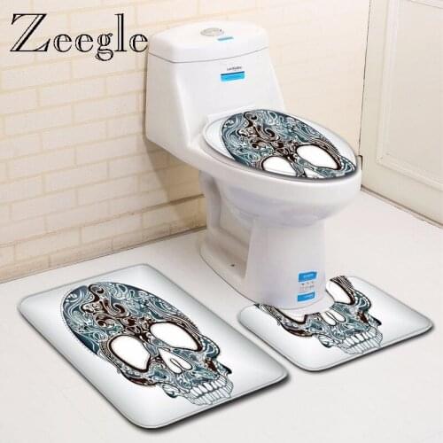 Zeegle Halloween Mat for Bahtroom Decoration Lid Toilet Cover Mat Washable Bathroom Rug Anti-slip Toilet Rug Set Polyester Mat