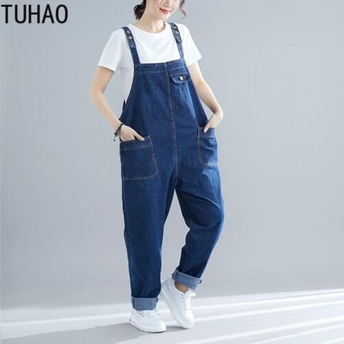 TUHAO Fall Denim Overalls Loose Casual Jumpsuit Pockets Plus Size Womans Clothing Long Trousers Casual Pants T04134