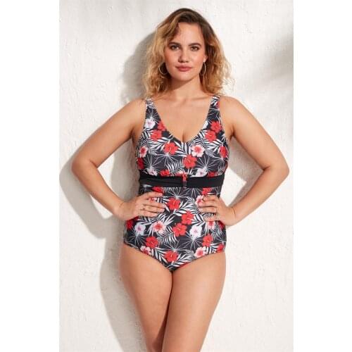 Ola Chicas Plus Size Swimwear For Women 4xl 5xl 6xl 7xl V Neck Accessory Patterned Swimsuits 2021 New Fashion Bathing Suit