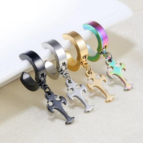 1 Pair Punk Black Multiple Styles Stainless Steel Stud Drop Earrings For Men And Women Gothic Street Pop Hip Hop Ear Jewelry