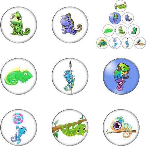 Cartoon Cute Lizard Art Paintings 10pcs 12mm/14/16/18mm/20mm/25mm Round Photo Glass Cabochon Demo Flat Back Making Findings