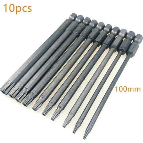 10pcs Hex Shank S2 Magnetic Precision Hollow Batch Head 100mm Plum Blossom Head Torx Screwdriver Hole T6-T40 Hand Tool