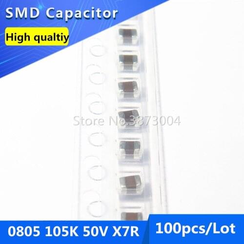 100pcs SMD Thick Film Chip Multilayer Ceramic Capacitor 0805 105K 50V 1UF X7R 10