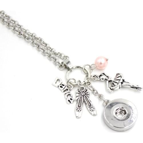 18mm Snaps Jewelry Dance Ballerina Charms Ballet Pendant Necklace Ballerina Gifts Liobonar Snap Buttons Charms Necklaces