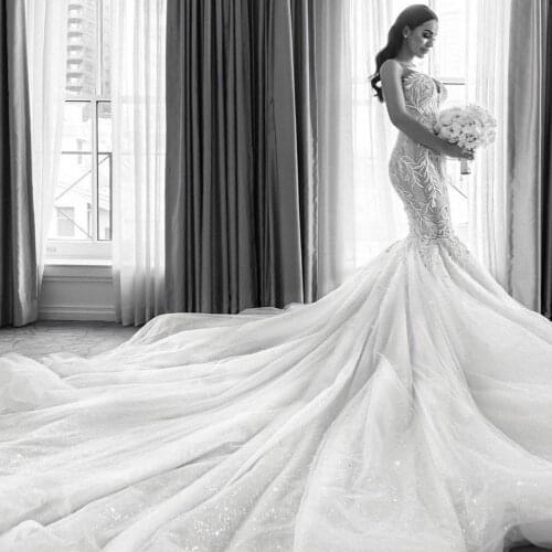 2021 Graceful Mermaid Wedding Dresses Lace Appliques Sweetheart Sequins Bridal Gowns Custom Made Wedding Dress