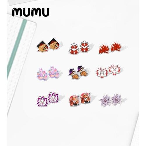 2021 New Nine Tails Fox Stud Earring Animal Epoxy Jewelry Resin Acrylic Earrings Handmade Gifts