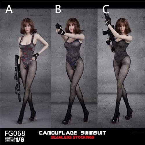 3 Camouflage Colors 1/6 FG068 Female Swimsuit Clothes Sexy Seamless Pantyhose Camouflage Clothing Set for 12" Action Figure