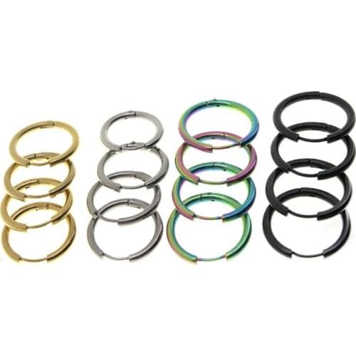 4pair/lot 316 Stainless Steel Hoop Earrings 2.5mm Thick for Men Women Silver Black Gold Round Circle Earring DIY Accessories