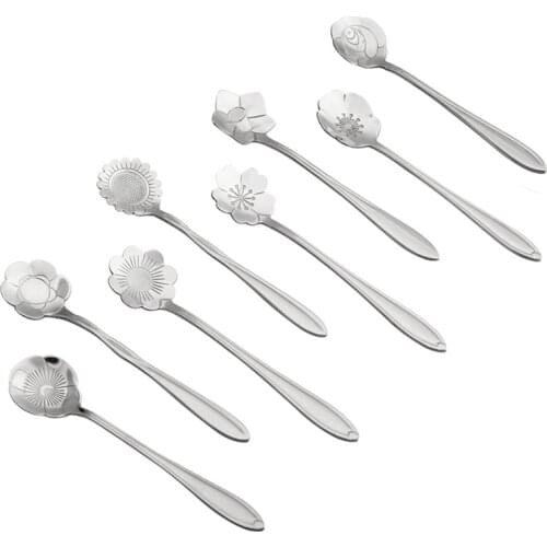 8pcs/set Stainless Steel Christmas Tableware Coffee Spoons Ice Cream Dessert Spoon Flower Cherry Coffee Spoon Mixing Spoon