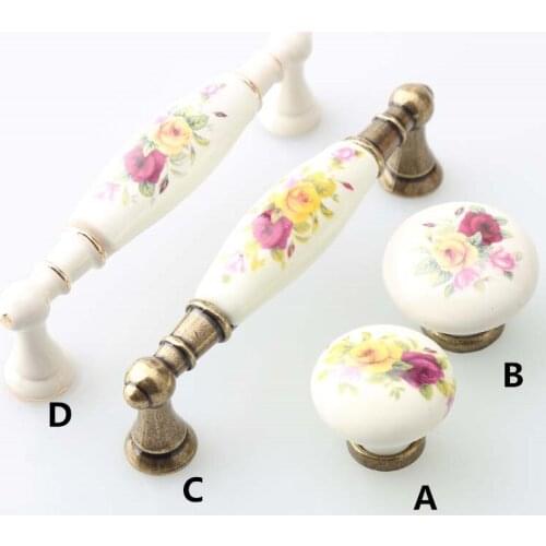 96mm fashion ivory white dresser door handle rural painting ceramic cabinet drawer knob pull 3.75" retro furniture door handle