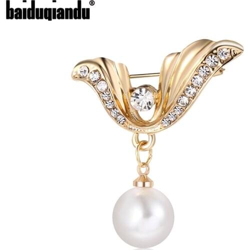 Baiduqiandu Brand New Arrival Simulated Pearl Drop Statement Brooch Lapel Pins Fashion Jewelry Accessories