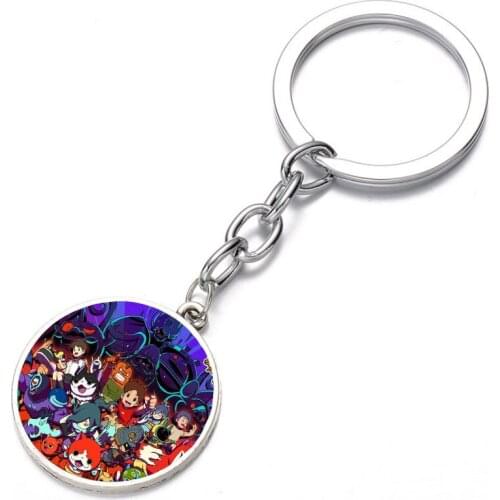 Cartoon anime Yo-kai Watch Keychain Glass Dome Key Chain Bag Charm Pendant Keyring Holder Kids boy girl Pendant