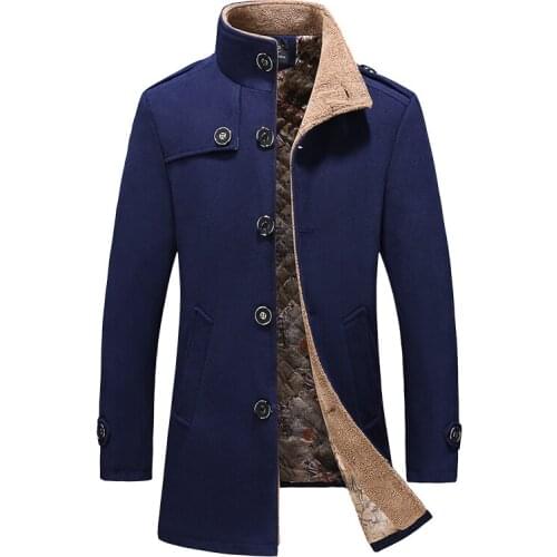 Brand Wool Blend Coats High Quality 2020 Winter Fashion Mens Solid Color Thick Warm Overcoat