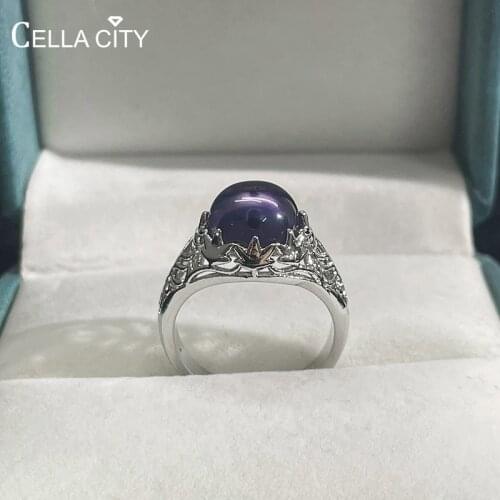 Cellacity 925 Sterling Silver Rings For Women With Round Shape Amethyst Gemstones Silver Fine Jewelry Wedding Gift Size 6-10