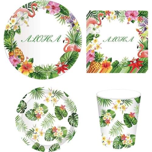 Chicinlife 1set Tableware Paper Cup Napkin Plate Hawaiian Flamingo Summer Tropical Aloha Party Wedding Party Decoration Supplies
