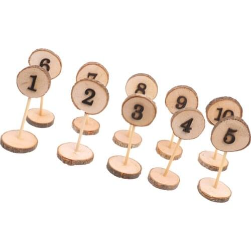 Rustic 1-10 Wooden Table Numbers Log Slices Stick Stand Wedding Party Decor