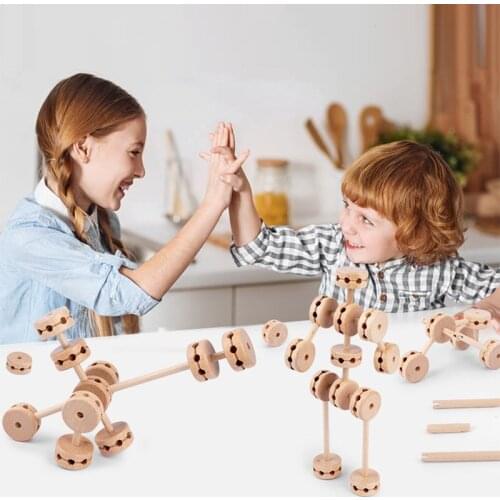 Wooden blocks round building blocks for kids children beads big hole contact sticks creative castle tank windmill Blocks Toys