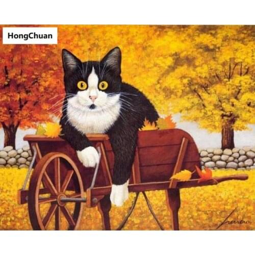 Autumn Scene Cat 5D DIY Full Square/Round Diamond Painting Diamond Embroidery Mural Diamond Cross Stitch Home Decoration Gift
