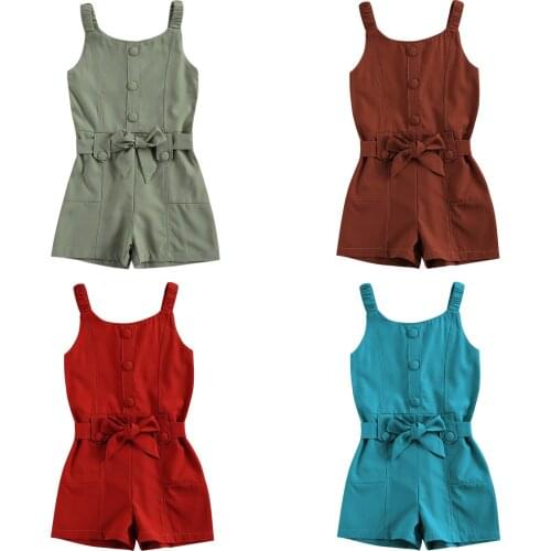 Toddlers Girls Button Romper Decoration Solid Playsuit Infant Sleeveless Back Zipper Tank Jumpsuits Summer Children Clothing