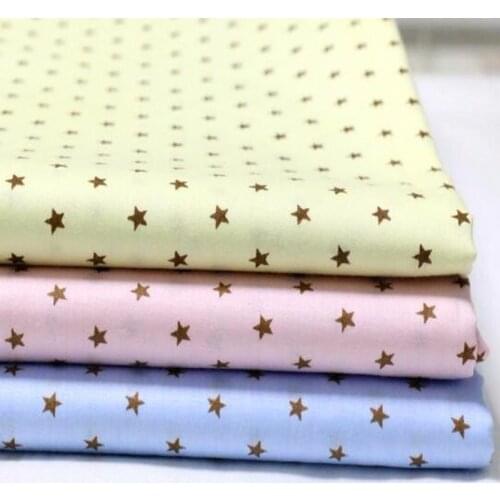 Pretty 3pcs 40x50cm Pink Yellow Blue Five Stars Printed Cotton Fabric Bundle