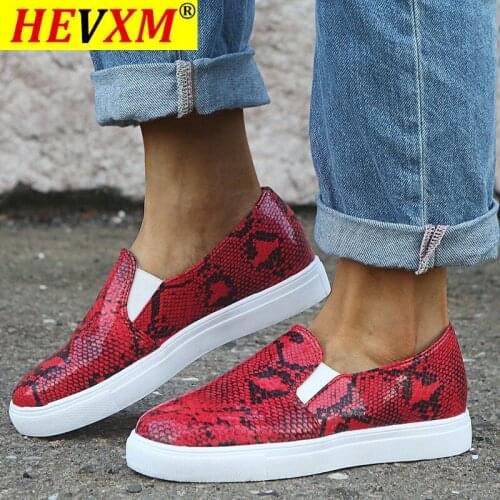 Vulcanized Shoes Women Snake Skin Flat Loafers Female Platform Plus Size Elastic Band Casual Sneakers Ladies Fashion Footwear