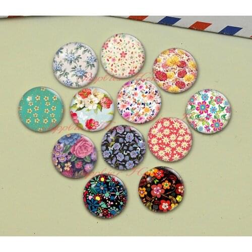 Handmade Round Flower photo glass Cabochons, Jewelry Finding Cameo Pendant Settings, (F045-578)