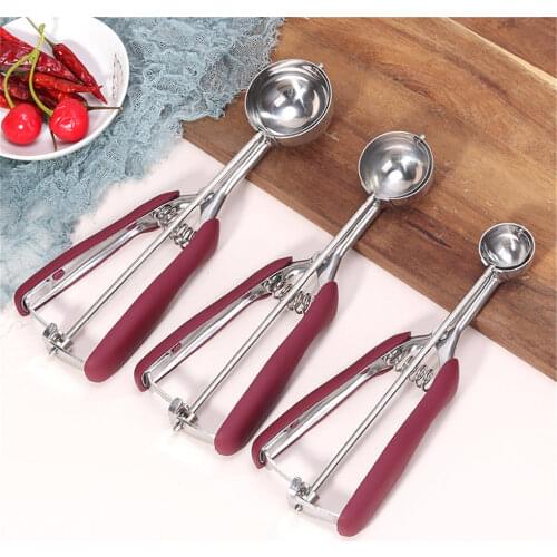 Ice Cream Scoop Stainless Steel Cookie Dough Spoon Fruit Potato Watermelon Digging Ball Spring Handle Scoop Kitchen Accessories
