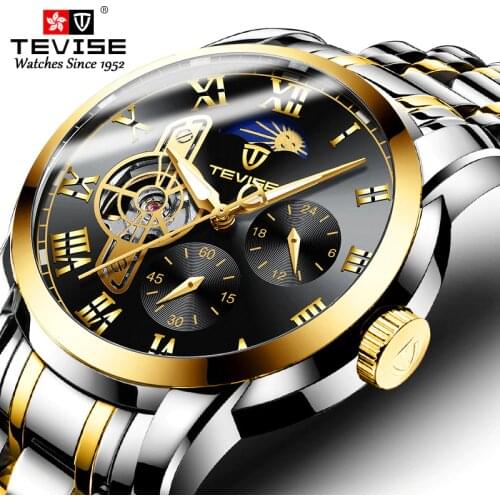 Man Watches 2019 Brand Luxury TEVISE 9005B Automatic Luminous Clock Men Tourbillon Waterproof Moon Phase Mechanical Watch Man