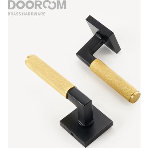 Dooroom Knurled Brass Door Lock Set Modern Interior Bedroom Bathroom Double Wood Door Lever Set Dummy Privacy Passage Lock