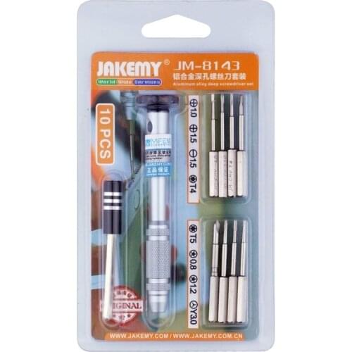 JAKEMY JM-8143 10 in 1 Aluminum Alloy Deep Anti-rust Screwdriver Combination kit Bits Hand for DIY Repair Opening Tools