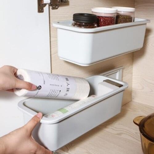 Under Sink Organizer Wall Mounted Pull Out Cabinet Storage Box Sliding Drawer Spice Rack Shelf Kitchen Hanging Basket