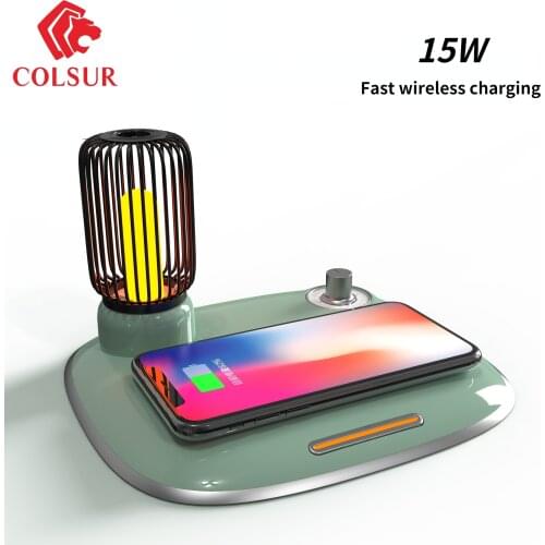 15W Qi Wireless Charging Lamp Night Light for IPhone X XR XS for Samsung Galaxy S6 S7 USB Type C Fast Wireless Charging Pad