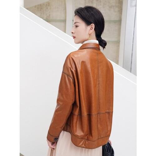 Spring and autumn new sheepskin leather coat womens short small lapel jacket