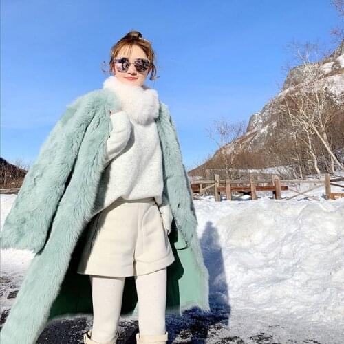 New Green Imitation Mink Velvet Fur Coat Women Winter Long Loose Over-the-knee Warm Outerwear Plush Fur Coats Thick Jackets
