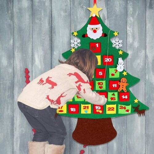 New Year Christmas Advent Calendar 3D Felt DIY Christmas Tree Kids Toy Gift Wall Hanging Ornaments Home Office Decor