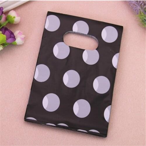 2021 New Design Wholesale 100pcs/lot 13*18cm Black Gift Package Bags With White Dot Plastic New Year Gift Packaging Bags