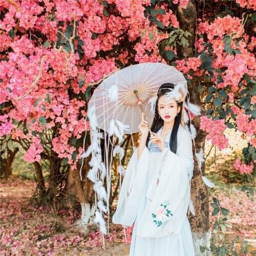 Photo Props White Feather Ribbon Parasol Lace Umbrella Ancient Romantic Umbrella Hanfu Photo DIY Material Sunshades Ghibli