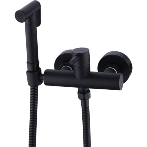 Matte Black Brass Handheld Bidet Shower Sprayer with Round Mixer Valve& Stainless Steel 1.5 m Hose