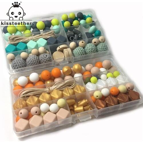 Two Boxes Baby Teether Toys Silicone Teething Baby Pacifier Clip Geometric Hexagon Silicone Teething Beads DIY Nursing Teether