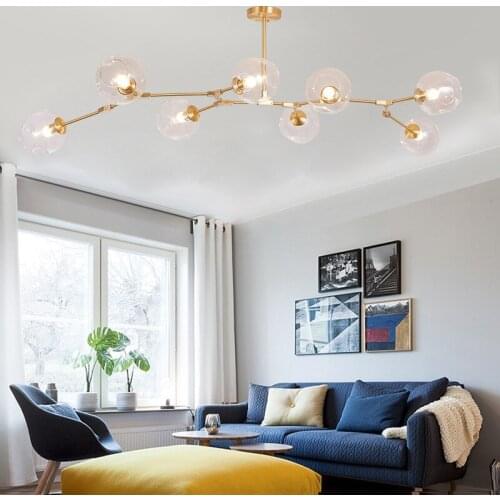 Modern Glass Globe Chandelier Metal Branch 8 Light Pendant Light Ceiling Fixture LED Suspension Lamps PA0003