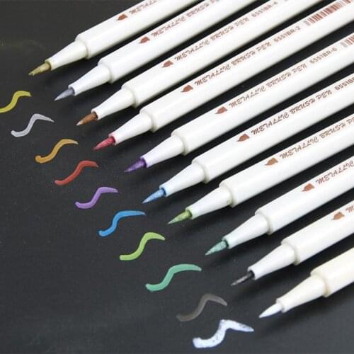 STA6651BR 10 Colors Soft Brush Art Highlighter Metallic Marker Pens for Drawing Scrapbooking Crafts Creative Stationery Supplies