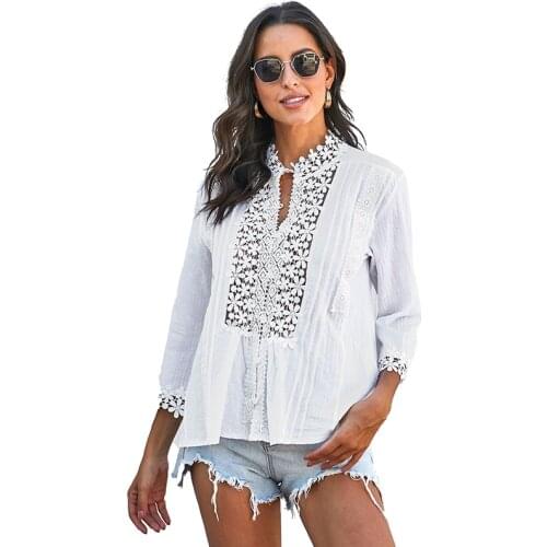 New Fashion Long Sleeve Blouse Shirts Women Fashion Sexy Flower Lace Tops Women Clothing Hollow Out Summer Streetwear Elegant