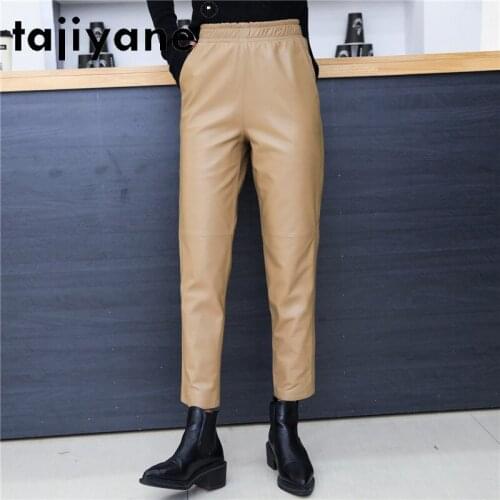 Hot Women Pants Real Sheepskin High Waist Trousers Woman Genuine Leather Pants High Quality Mujer Pantalones TN2416