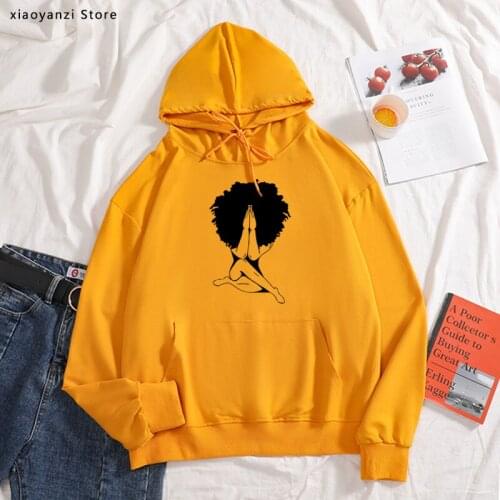 Afro woman Praying Print Women hoodies Cotton Casual Funny sweatshirts For Young Lady Girl sportswear pullovers OT-459