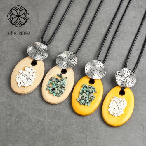 Female Wooden Suspension Necklace Vintage Necklaces & Pendants Costume Jewelry Decoration Handmade Gift For Friends Accessories