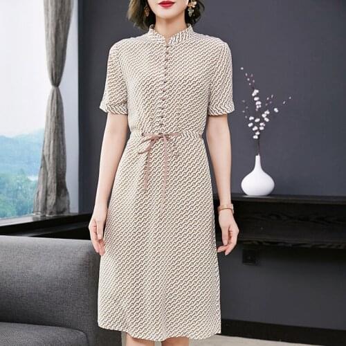 Silk Korean Floral Real Elegant Summer Dress Midi Dresses for Women Fashion 2020 Slim Vestidos HDS20Q9926-2 Pph425