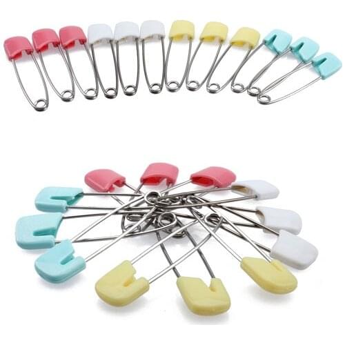 12Pcs Candy Color Safety Pins Secure Clips For Baby Care Shower Cloth Diaper Pins Holder