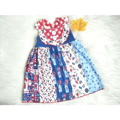 New arrival July 4th dress for baby girls flag dresses children boutique clothing summer sleeveless frocks
