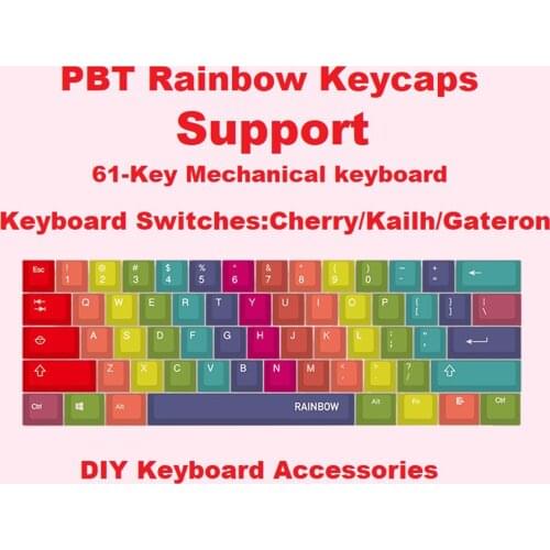 61-Key PBT Plastic Rainbow Keycaps Colorful Switches DIY Keyboard Accessories for Cherry for Kailh Mechanical Keyboard Gaming