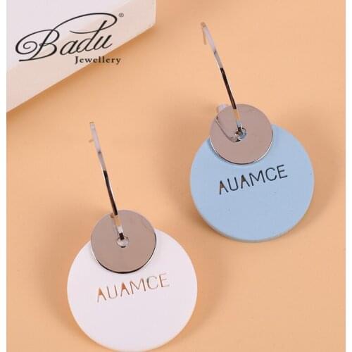 Badu 2020 Geometric Round Acrylic Blue and White Earrings for Women Winter Colorful Spray Paint Drop Earrings Jewelry Gift